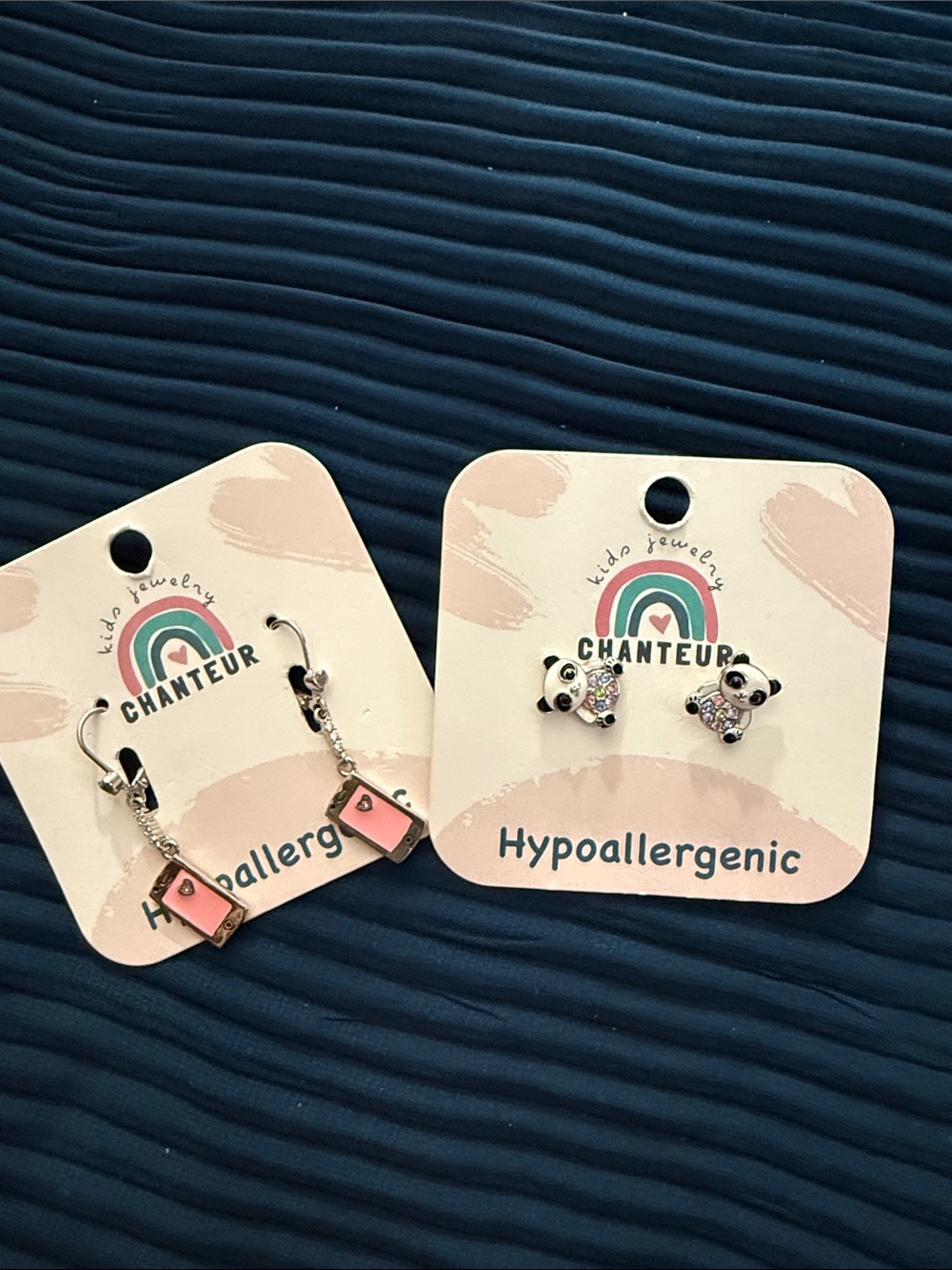 Kids Pink Panda & Pink cellphone Hypoallergenic Earrings Set